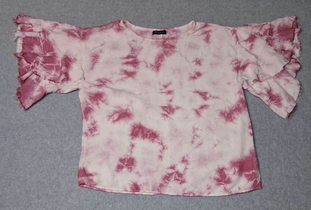 Style House Tie Dye Ruffled Short Sleeve Medium Pink Distressed Retro Y2K Boho